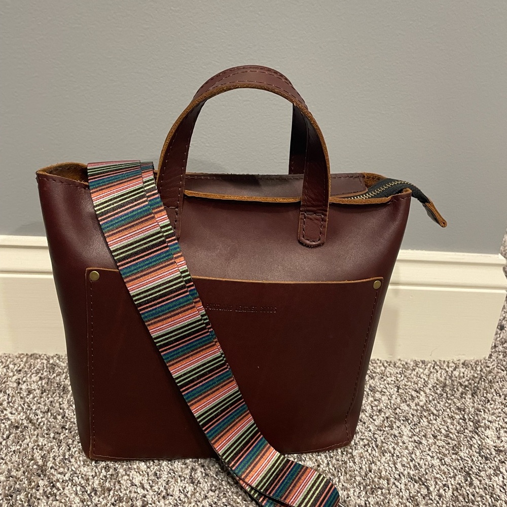 Portland Leather Goods Mini Crossbody with zipper - Cognac